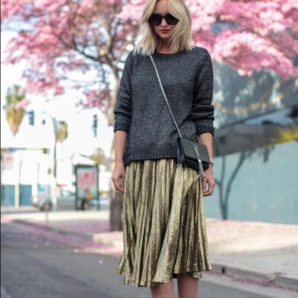 Ann Taylor Gold Midi Skirt